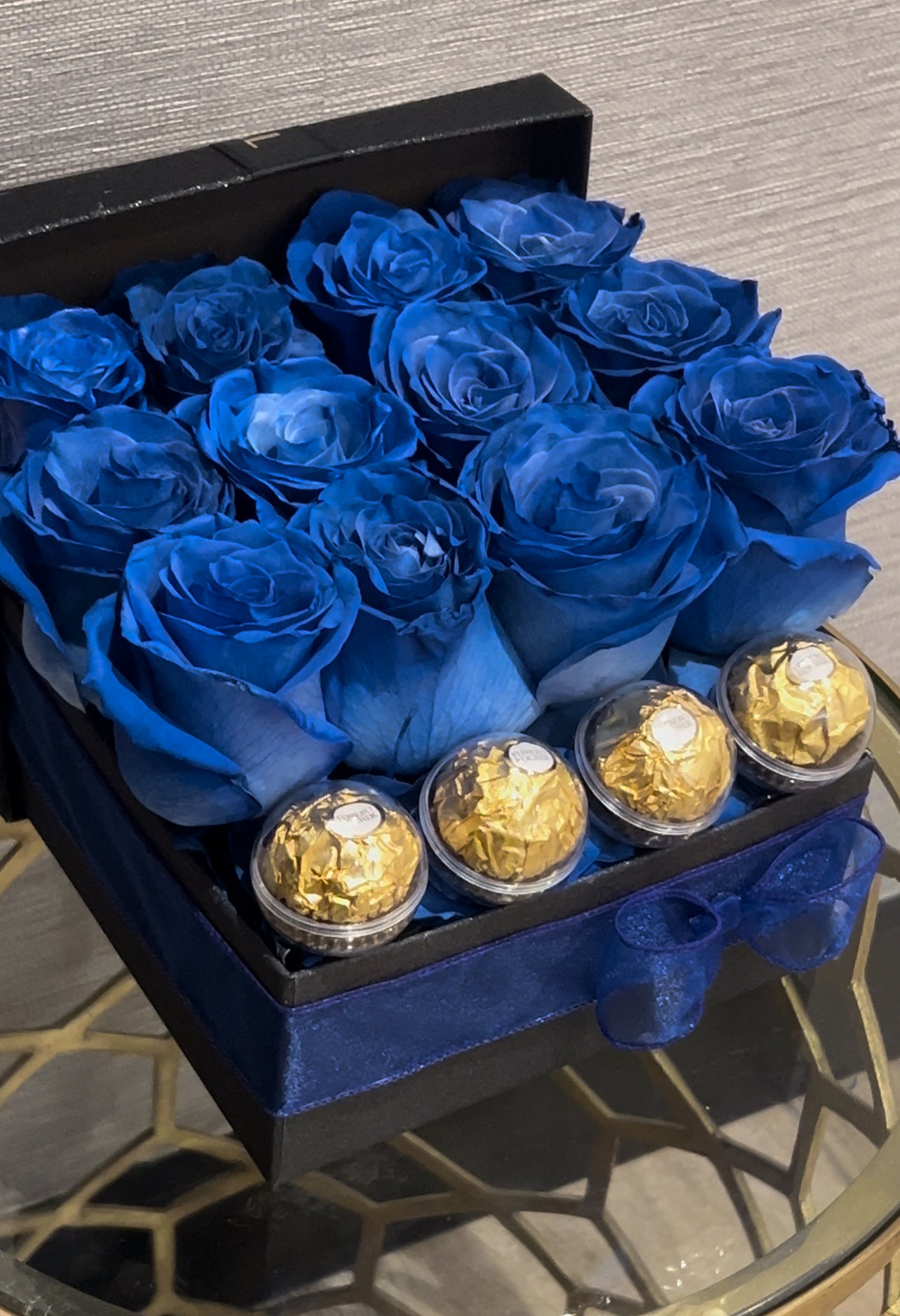 Blue Roses Box with Ferrero