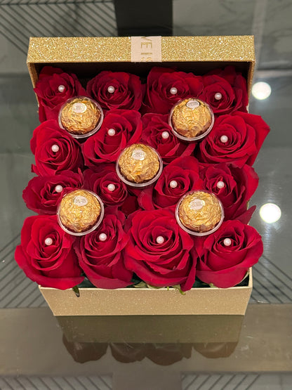 Red Roses Box With Ferrero